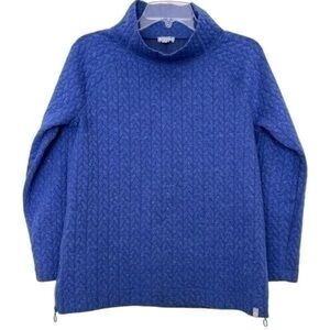 Talbots Blue Quilted Mock Neck Sweater Medium Shimmer Zip Hem